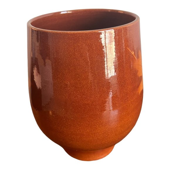 Alvino Bagni Italian Designed Leaf Pattern Vase 7.5" Brown Ceramic - Picture 2 of 7